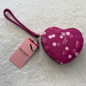 NEW Juicy Couture Heart Valentine Zip Around Coin Purse Raspberry Cherry VIRAL